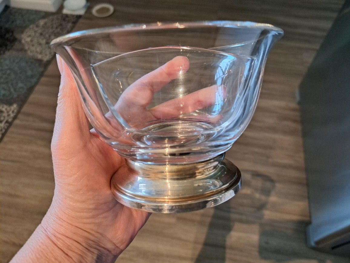 Vintage Sterling Pedestal Glass Divided Bowl Dish