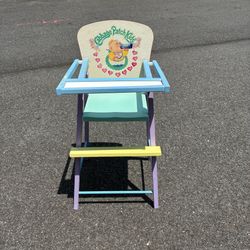Vintage Cabbage Patch Kids Wooden Doll High Chair Pastel Nursery Furniture