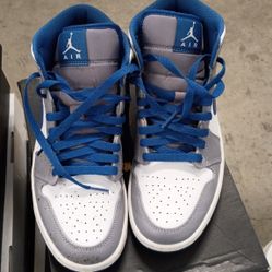 Air Jordan One Retro White Blue Swoosh Sneakers Trainers Mid Top