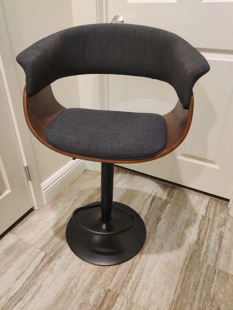 Metal Wood And Linen Adjustable Bar Stool