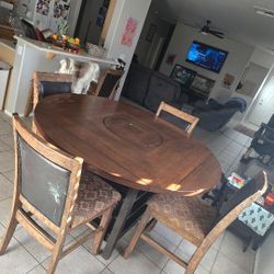 Solid Wood Table With Lazy Susan