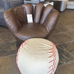 Baseball Glove Chair & Baseball Ottoman 
