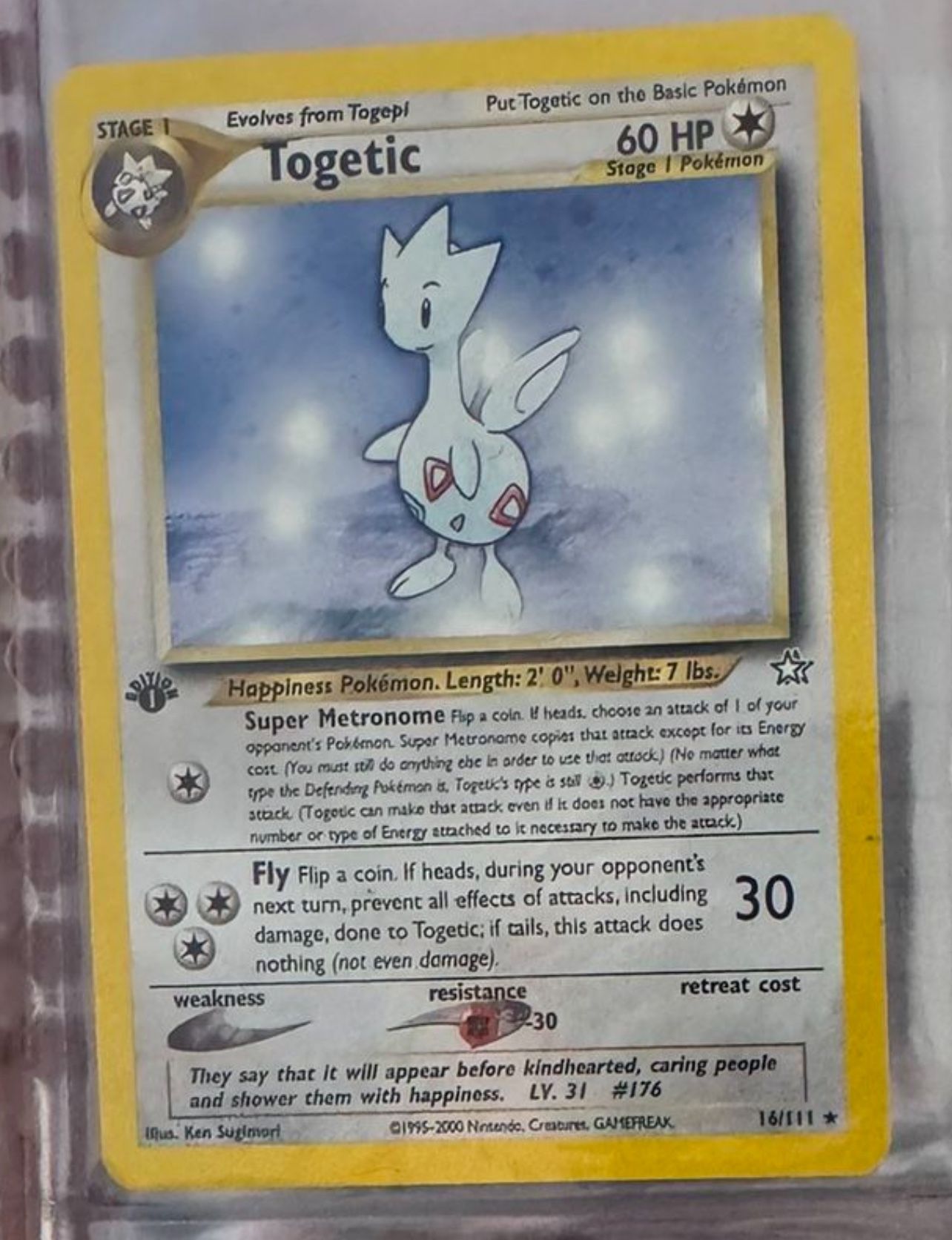 1st Edition Double White Star Holographic Togetic Pokemon Card
