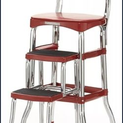 COSCO Stylaire Retro Chair + 2-Step Step Stool with Pull-Out 1-Pack, Red  FACTORY SEALED