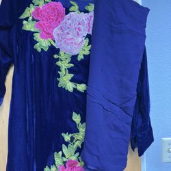 Beautiful Chiffon Velvet 3 Pcs Dress With Bell Bottom Trouser