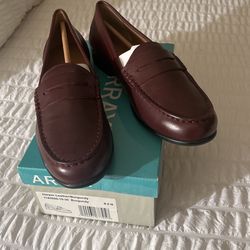 Burgundy Leather Penny Loafers, 8 1/2