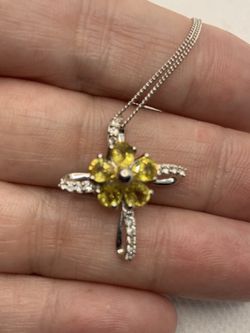 YELLOW SAPPHIRE, ZIRCON CROSS PENDANT