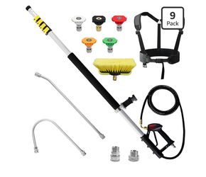 7 - 24 foot telescoping pressure washing wand, including a window cleaning brush.