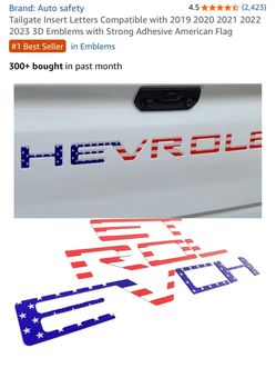 American Flag Chevrolet Tailgate Insert Letters for Chevy Pick Up Models 2019-2023