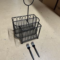 Metal Picnic Flatware And Napkin Basket 