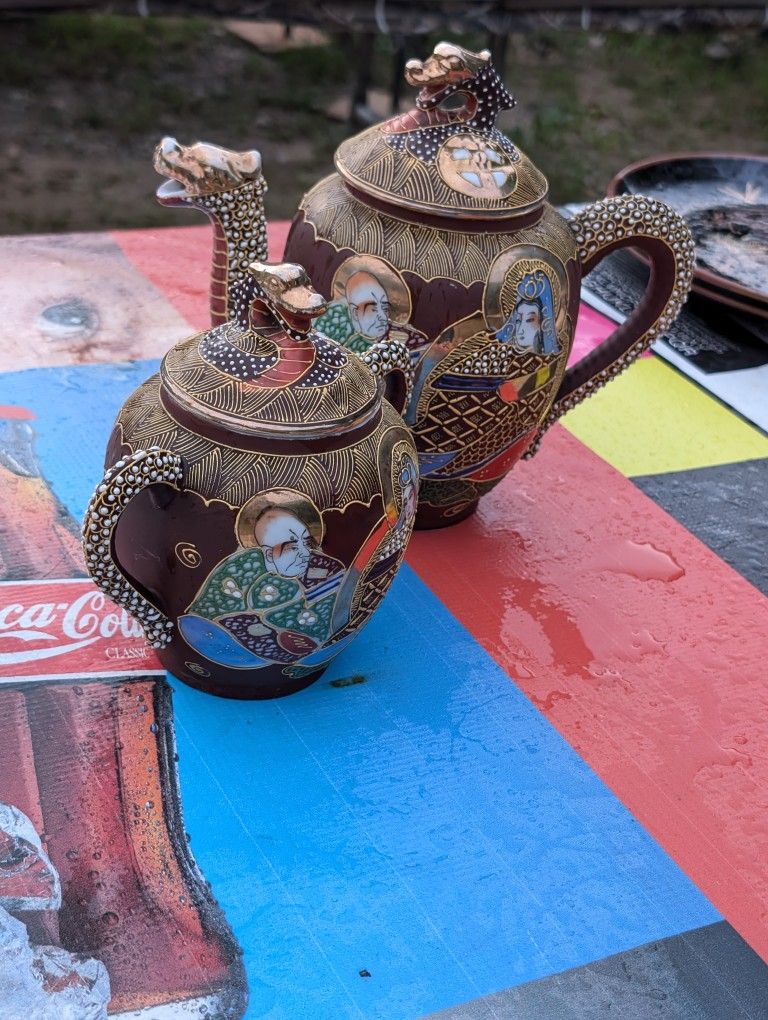 Japanese Satsuma Moriage Tea Set 