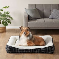 Friends Forever Bolster Dog Bed Couch with Foam (XLARGE) (BLACK PLAID)