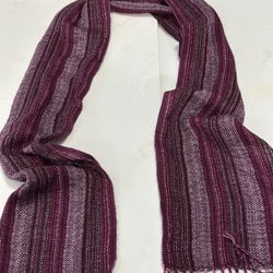 Gamboa Knit Scarf Burgundy Stripe 8” X 68” Fringe Trim Great Condition 