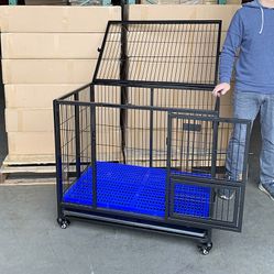 (New in box) $150 Folding Dog Cage 37x25x33” Heavy Duty Single-Door Kennel w/ Plastic Tray 