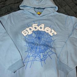 Sky Blue Rhinestone Spider Worldwide Hoodie