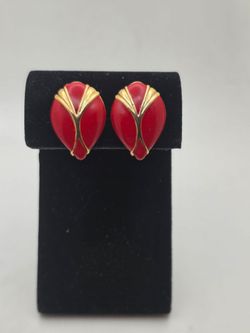 Red and Gold Monet Clip On Earrings