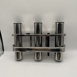 3 Tubes Linked Wall-Mounted Fishing Rod Holder, Heavy Duty bracket, Stainless Steel 