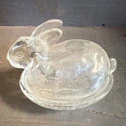 Vintage Glass Bunny Dish 