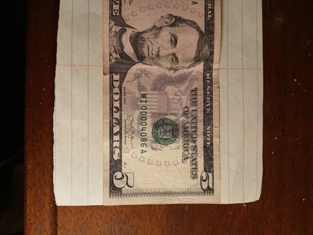 5 Dollar Low Number Bill