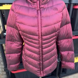 The North Face Puffer Jacket Coat Women's Medium Red Full Zip Burgundy 