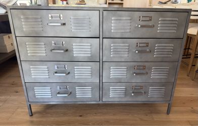 PotteryBarn Teen Locker Gray Metal 8-Drawer Wide Dresser