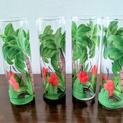 4 Painted Highball Glasses 
