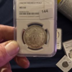 1943M Mexican Peso Ms 66Ncg