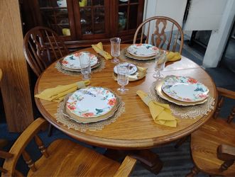 Vintage Solid Oak Dining Room Table and Chairs by Cochrane Furniture