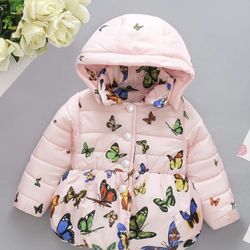 NEW Girls Butterfly Hooded Warm Coat size 2/3T