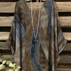 Retro Women Faux Patchwork Boho Tunic Top Blouse 4X New