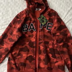 Bape Red Hoodie With Tags 
