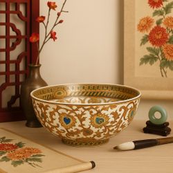 Oriental Accent China 1990s Imari-Style White Gold Decorative Bowl, 10x4.5”