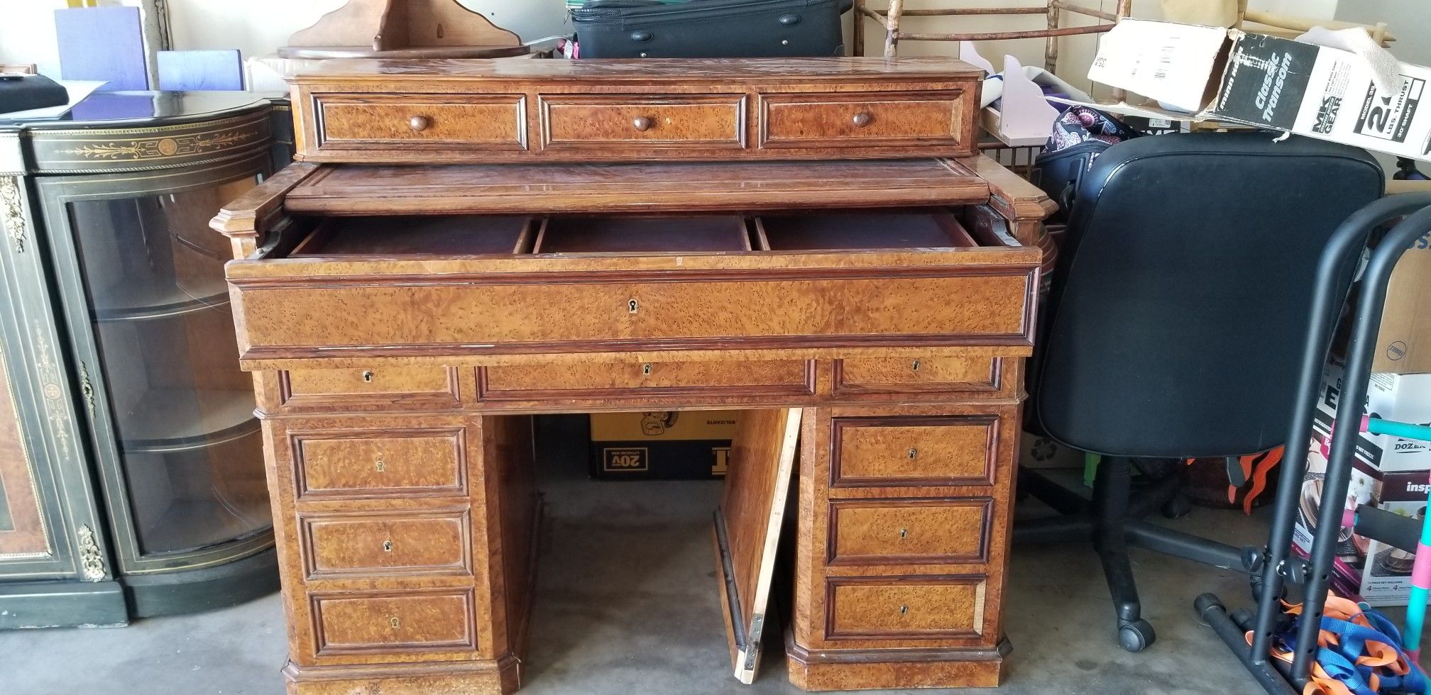 Antique Vintage Cabinet Desk with Skeleton Key Hidden Drawers