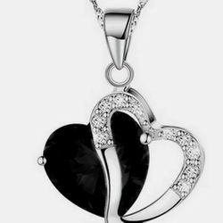 NEW Black Crystal Heart Love Pendant Chain Necklace Silver Choker.  Chain is approximately 18".  I bundle so please check out my other necklaces, jewe