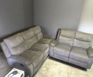 Grey Fabric Recliner Sofa Set 3+2