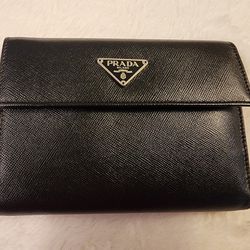 Prada Black Saffiano Leather Trifold Wallet