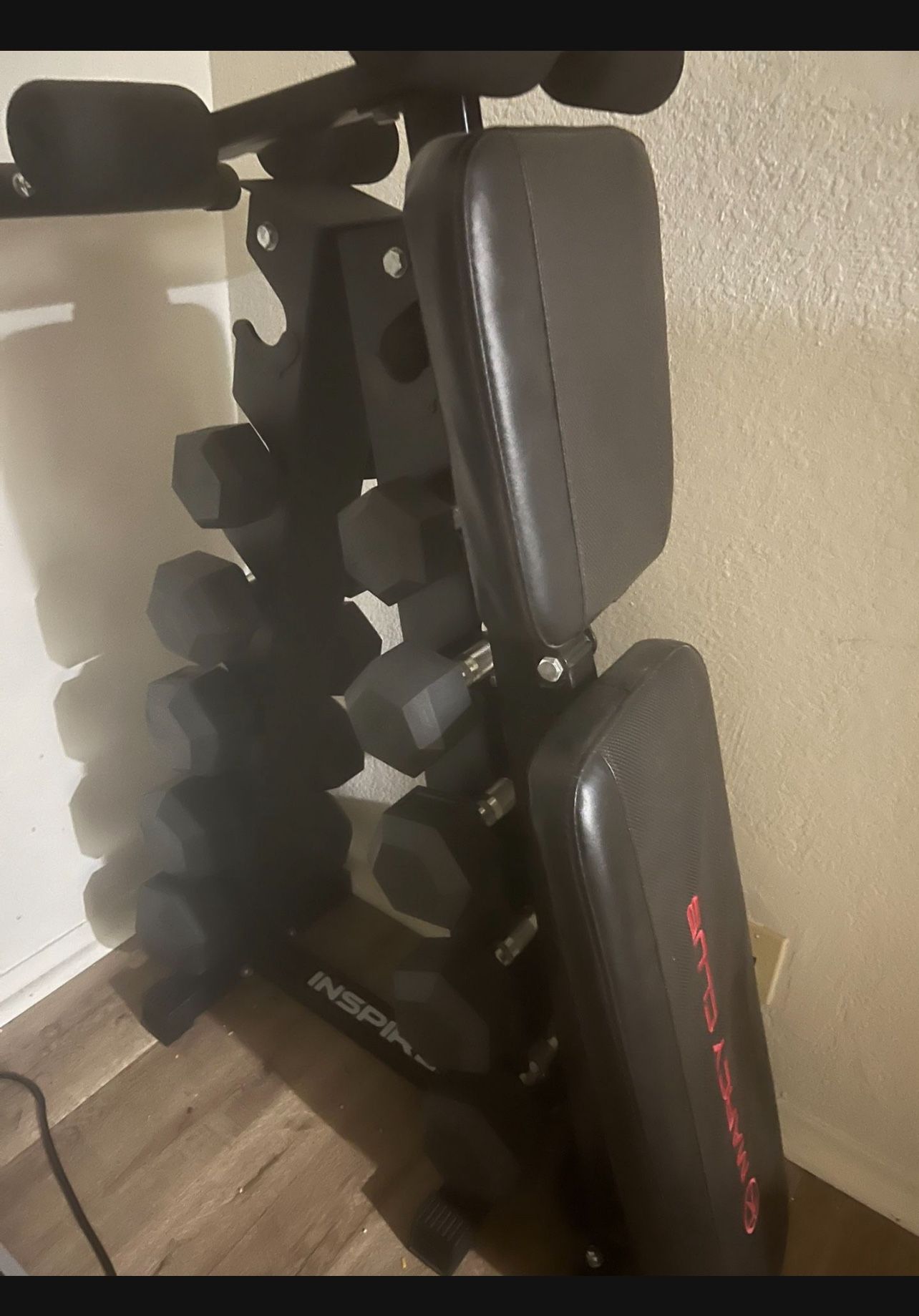 Black Workout Bench & Weights
