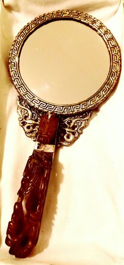 Antique Mirror with carved Jade Handle