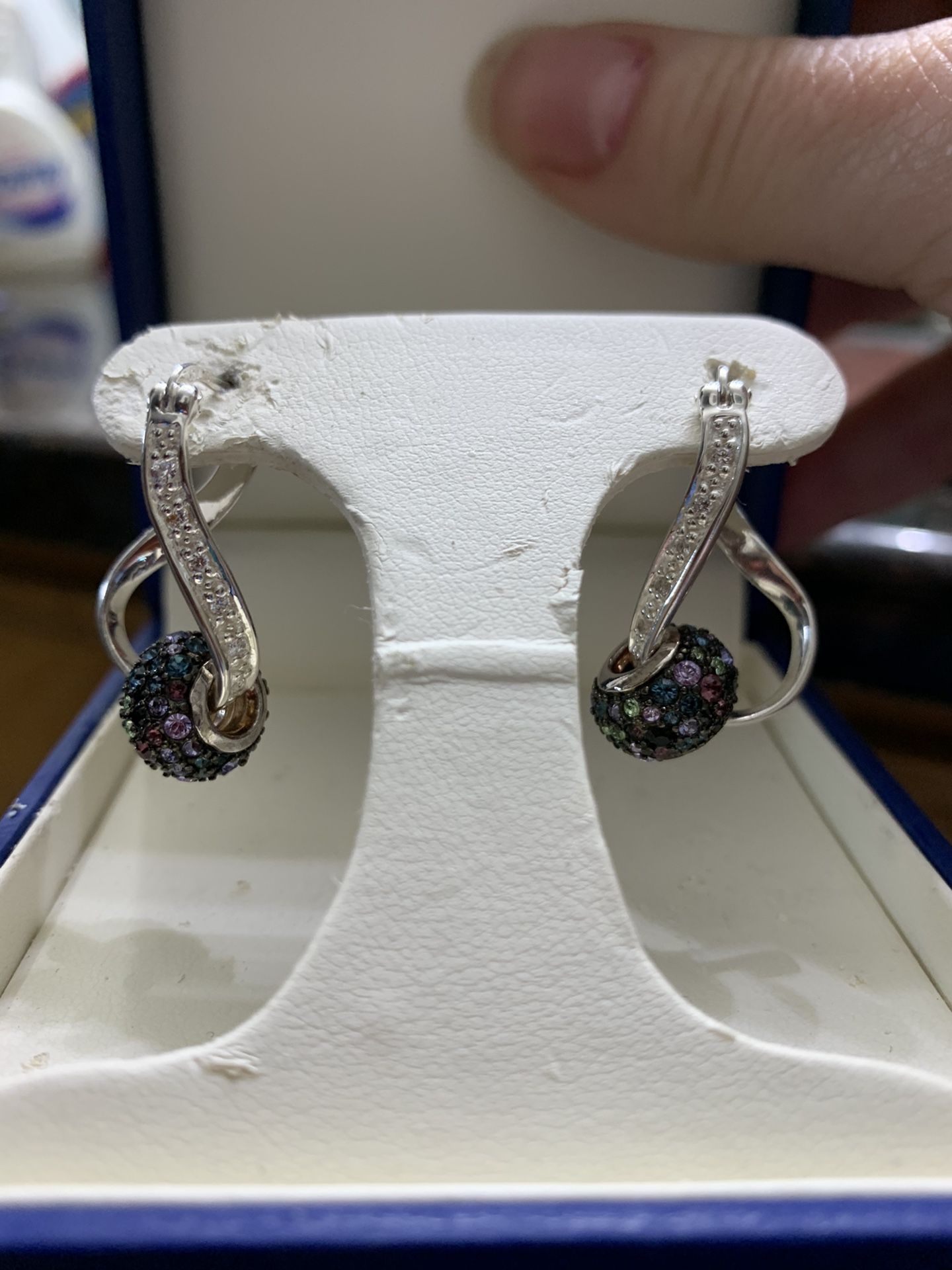 Sterling silver and diamond hoop earrings