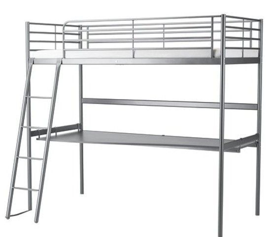 Ikea Metal Frame Loft Style Bunk Bed With Desk And Twin Size Premium Mattress