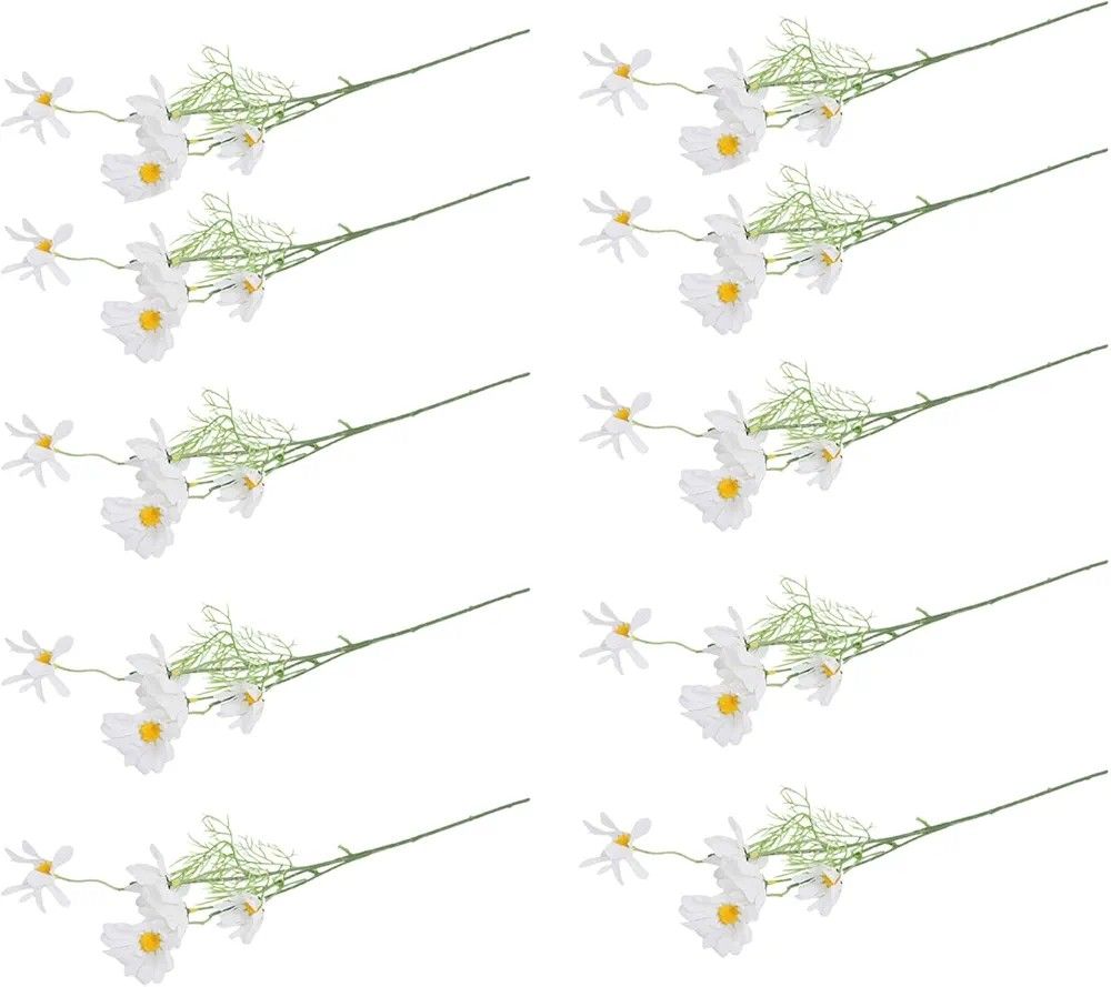 10 Daisy Artificial Flowers Natural Fake Flowers Silk Flowers Bouquet with 9" Stems White Realistic Artificial Daisy Flowers for Wedding Bouquets, Kit