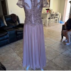 Mauve Beaded Lace Formal Gown