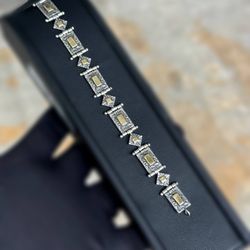 Vintage Art Deco Jewelry .925 Sterling Silver thick Roman gold plated bracelet 7.25” 13.00mm 23.50g