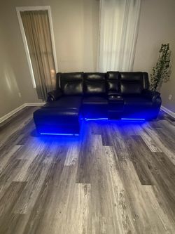Black Leather Sectional Sofa with LED Lights