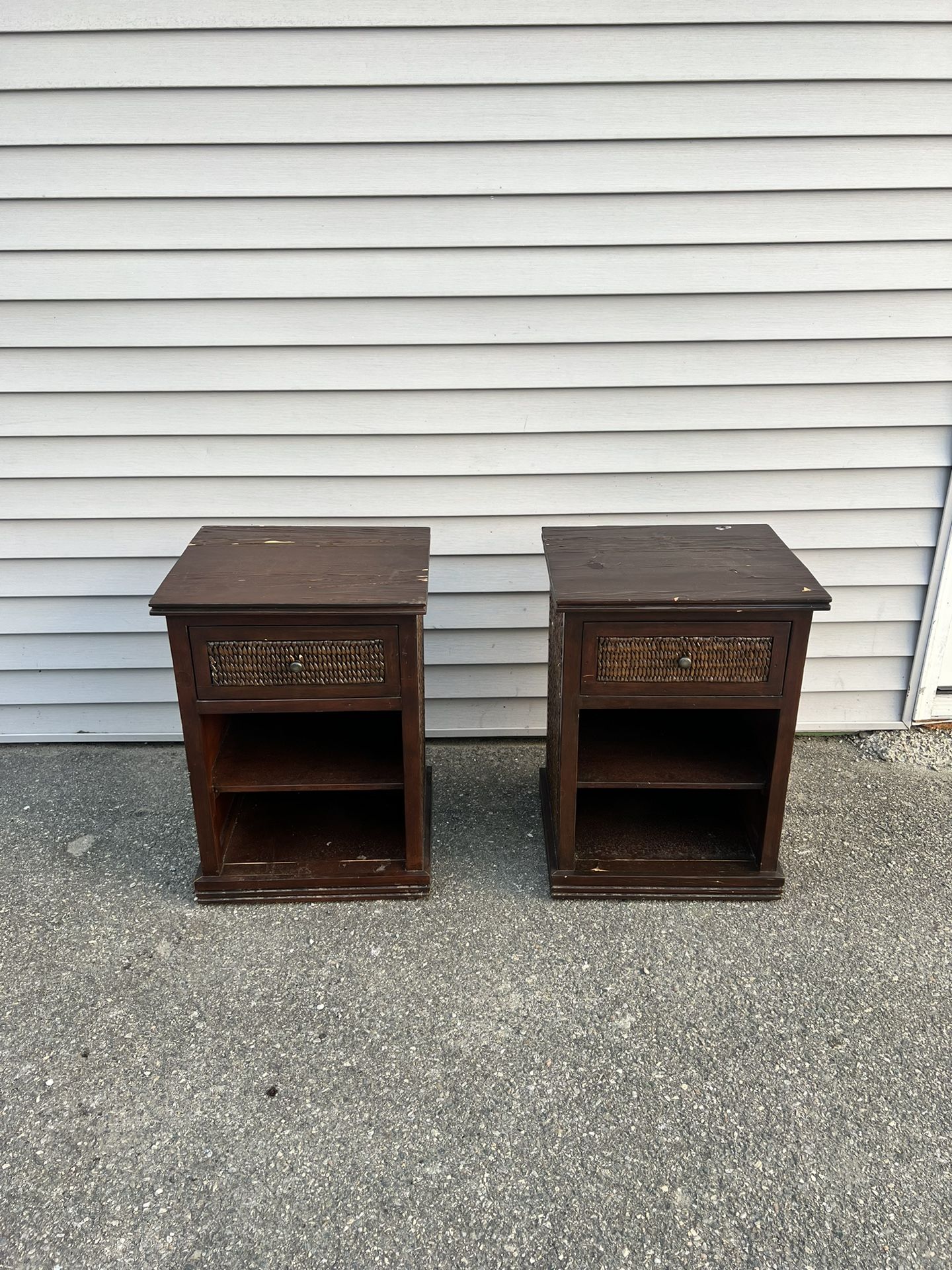 Two Wood Drawers Set, Bed Side Table, Night Stand, Woven