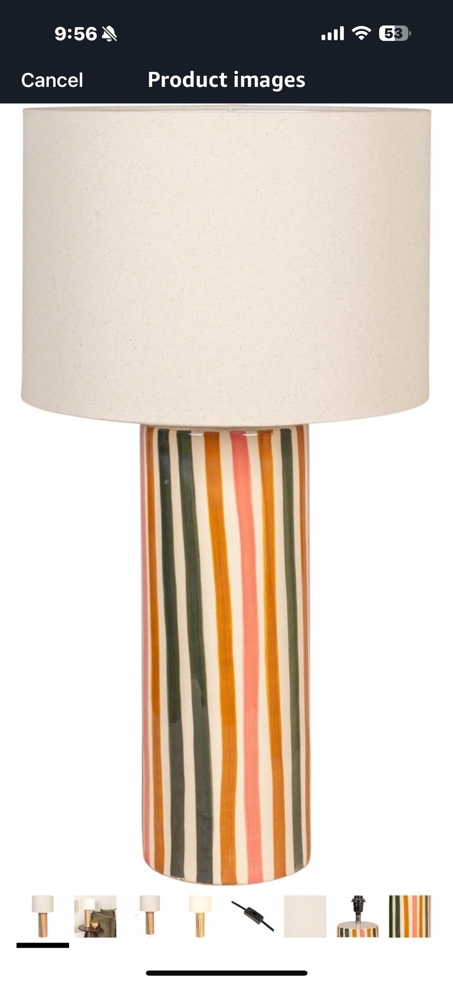Creative Co-Op Multicolor Stripe Stoneware Table Lamp with Linen Shade Base Material Stoneware Bulb Base E26 Product Dimensions 6"D x 6"W x 26"H Item