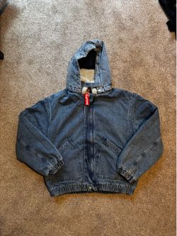 SUPREME SHERPA COLLAR FAUX SHEARLING LINED BOMBER JACKET WASHED BLUE DENIM