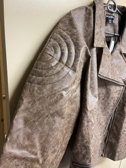 Distressed Plus Size Faux Leather Biker Jacket Fall/Winter