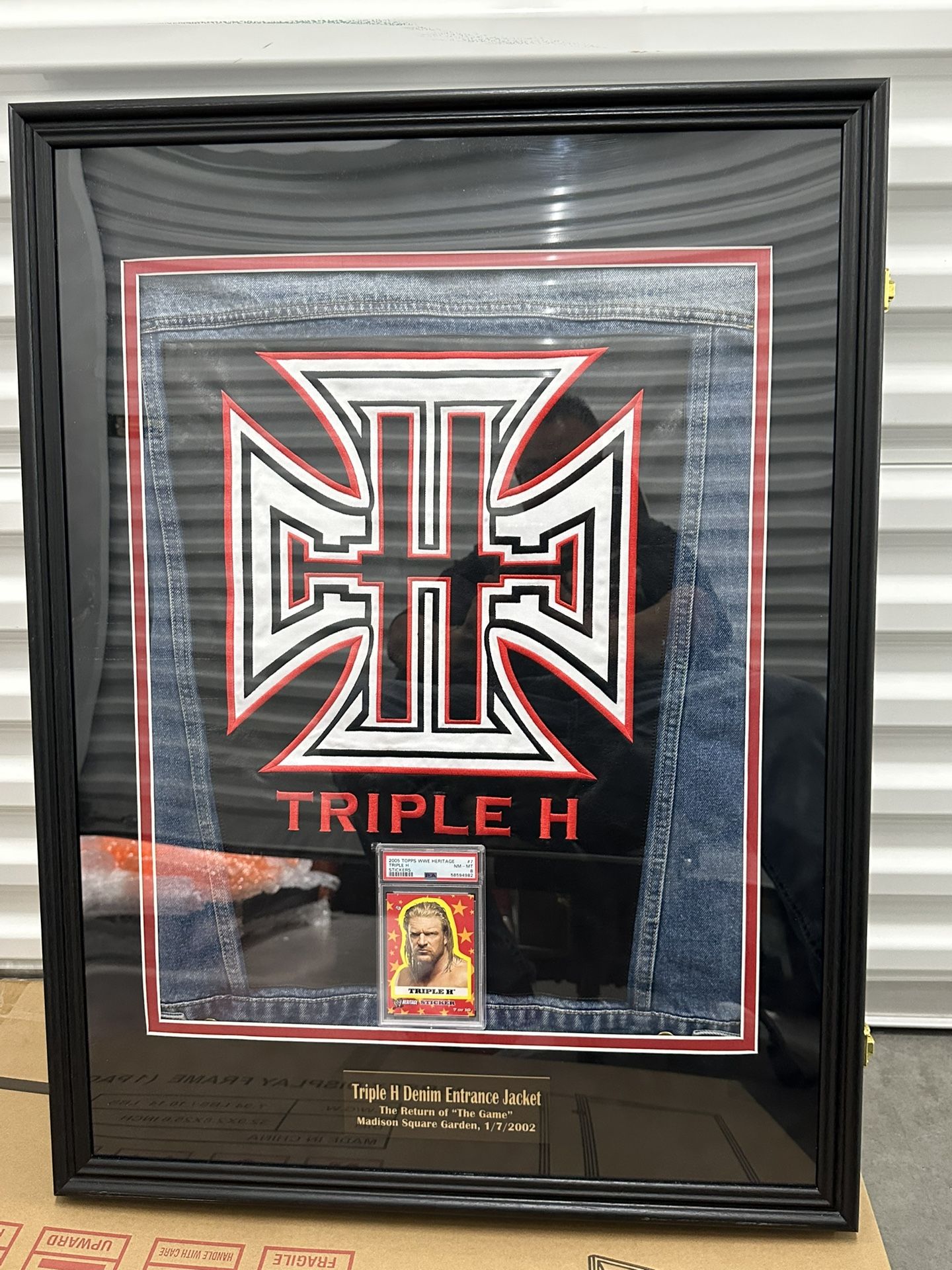 WWE TRIPLE H “2002 RETURN” DENIUM / LEATHER JACKET BY CHALKLINE, OUT OF PRODUCTION, FRAMED