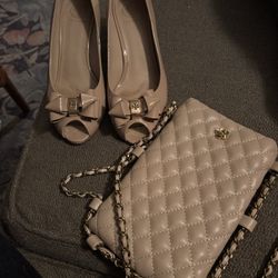 Tory burch biege wedges size 6.5 w/ matching clutch